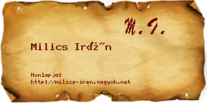 Milics Irén névjegykártya